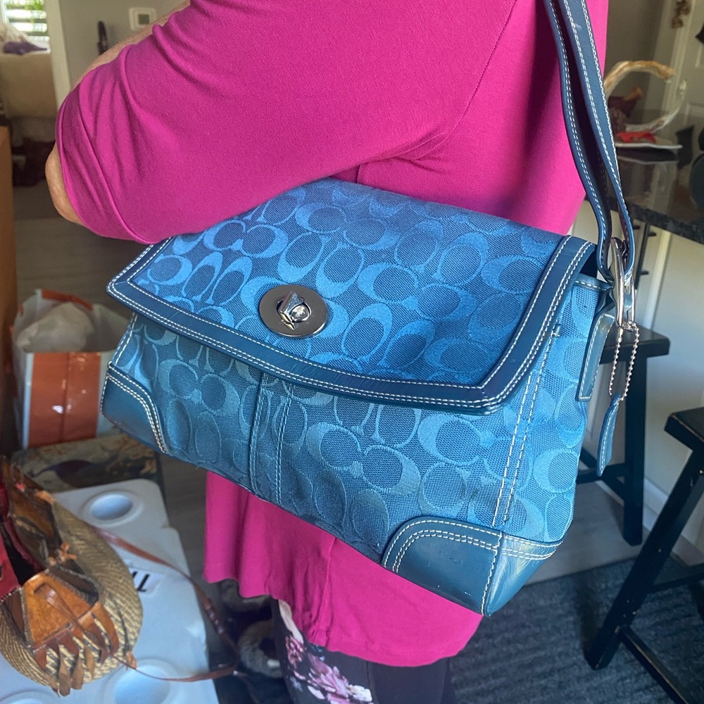 Coach Blue Patterned Shoulder Bag